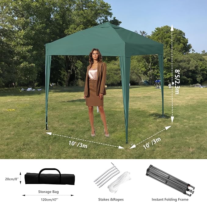 Pop Up Gazebo 3x3m Heavy Duty Outdoor Canopy Tent, Waterproof & UV Protection Folding Shelter, Portable Shade Tent for Backyard, Garden, Beach, Camping, Party & Events