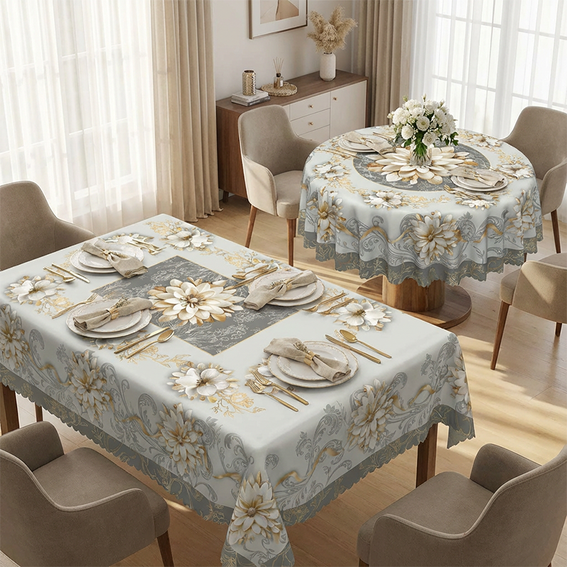 Elegant Waterproof Embossed Floral Tablecloth