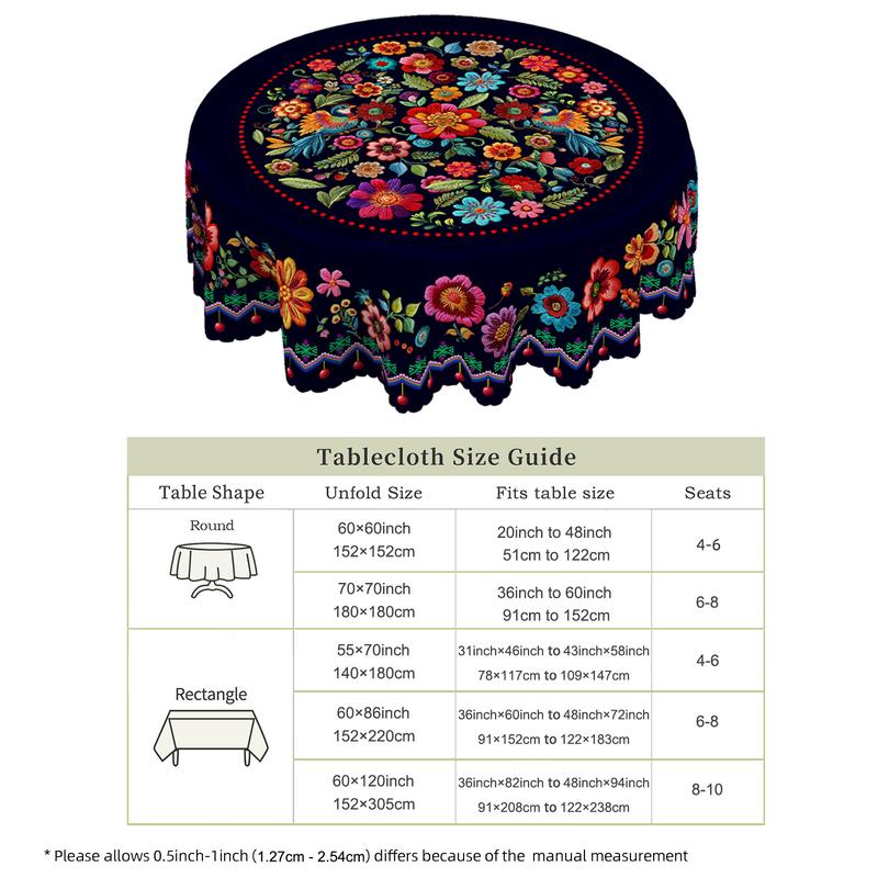 Mexican Floral Tablecloth With Scalloped Edge
