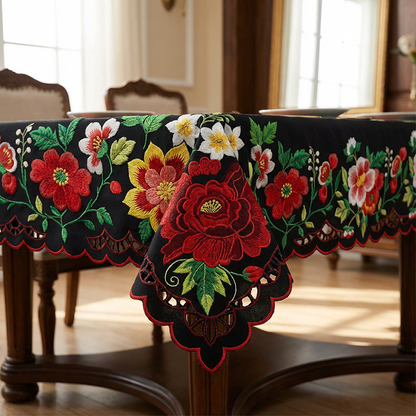 Mexican Floral Tablecloth With Scalloped Edge
