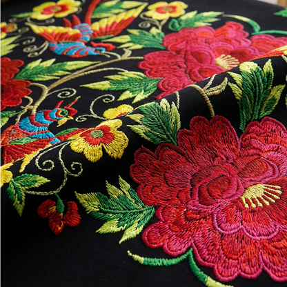 Mexican Floral Tablecloth With Scalloped Edge