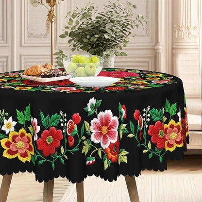 Mexican Floral Tablecloth With Scalloped Edge