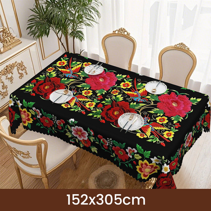 Mexican Floral Tablecloth With Scalloped Edge