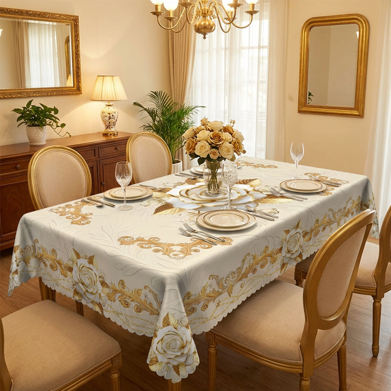 Waterproof Gold Rose Tablecloth