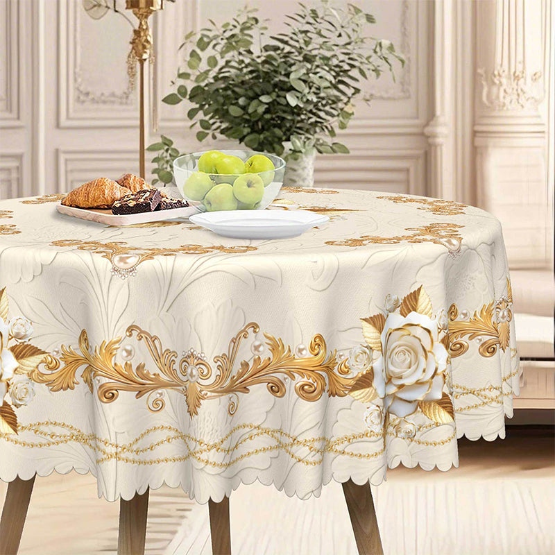 Waterproof Gold Rose Tablecloth
